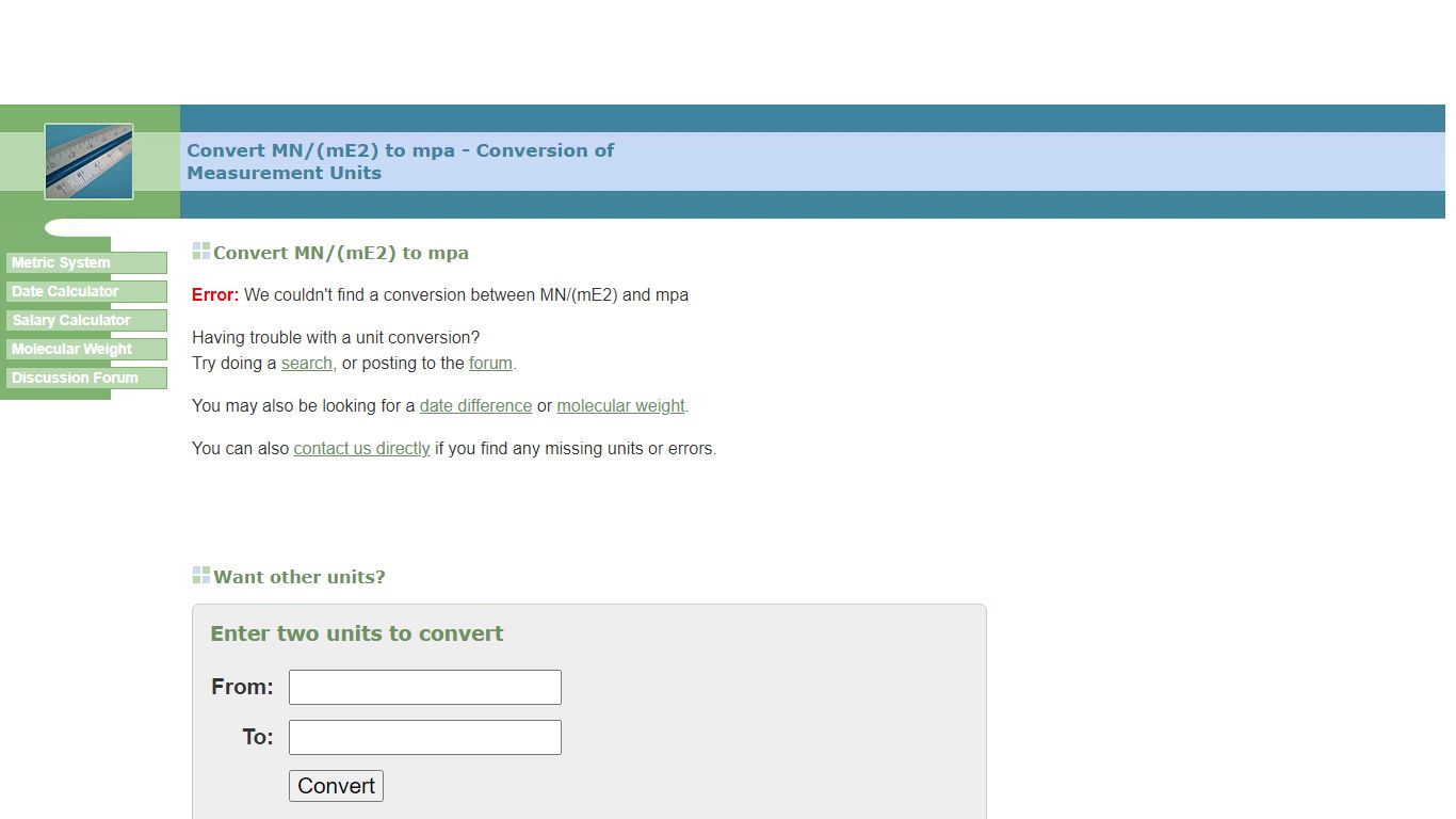 Convert MN/(m^2) to mpa - Conversion of Measurement Units