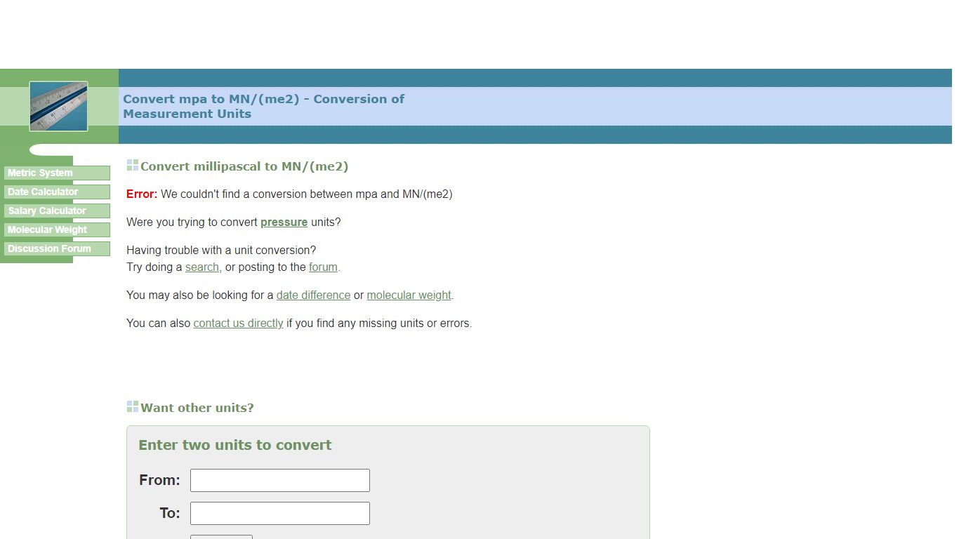 Convert mpa to MN/(m^2) - Conversion of Measurement Units